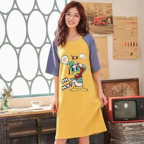 2019 Sleeping Skirt Female Summer Short Sleeve Fresh Style Sleepwear Female Youth Long-style Student cotton Skirt Home Clothes