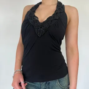 90s black halter neck rope top - Size S