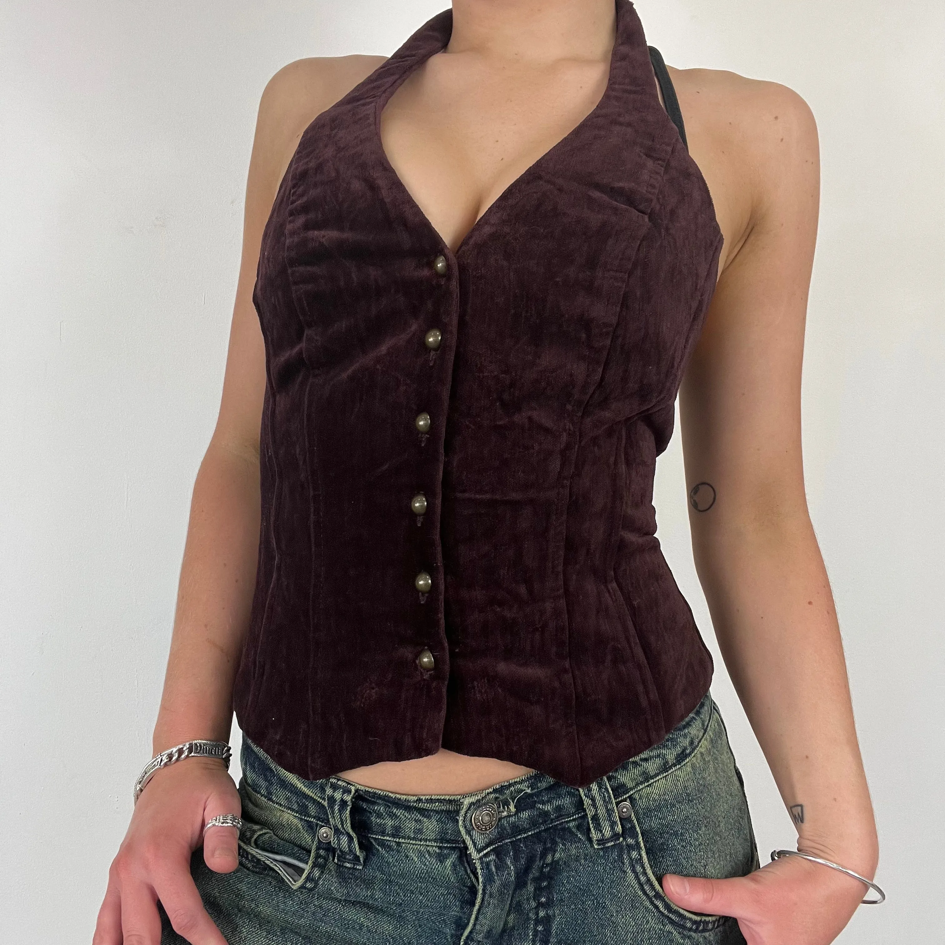 90s corduroy halter neck top - Size S