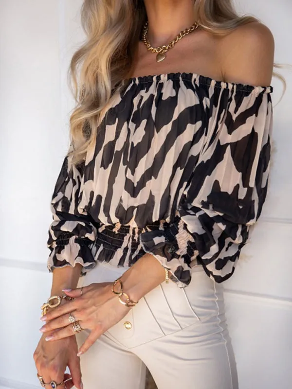 Abstract Print Off-Shoulder Half Sleeve Blouse