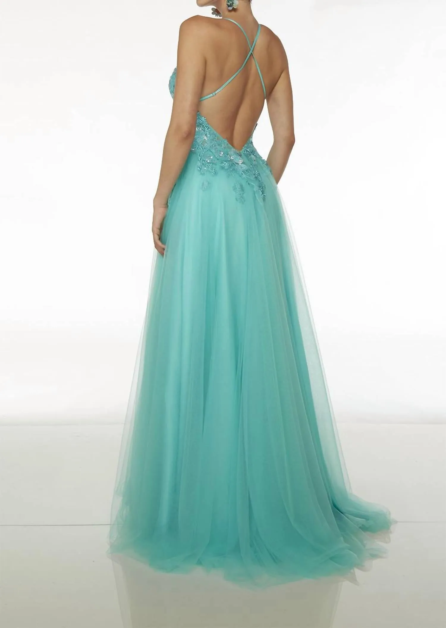 Alyce Paris - Appliqué Corset Tie-back Tulle A-line Gown