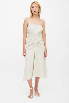 Beige Gingham Ruched Strappy Dress