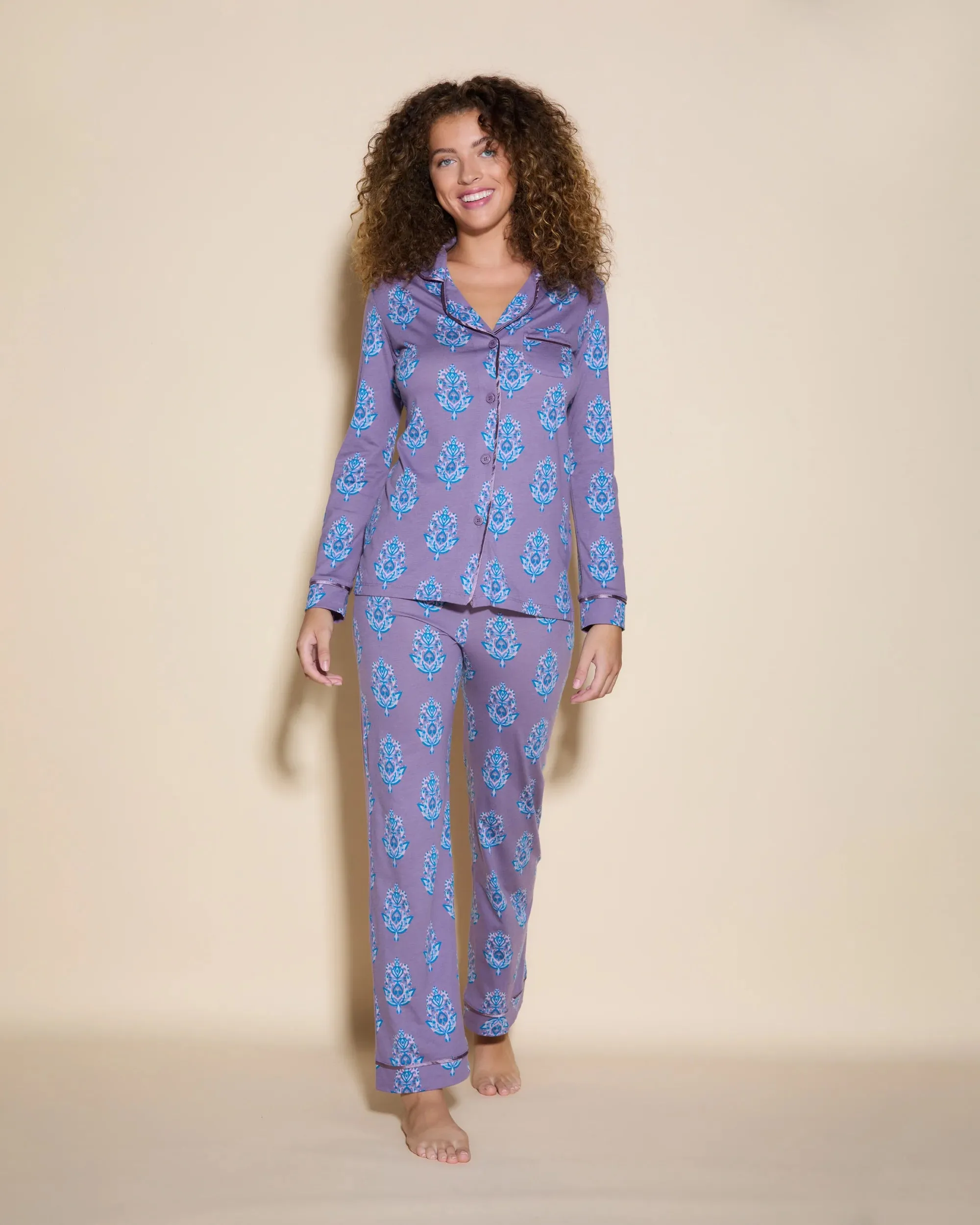 Bella Printed Long Sleeve Top & Pant Pajama Set - Himalayan Floral Medallion 175?
