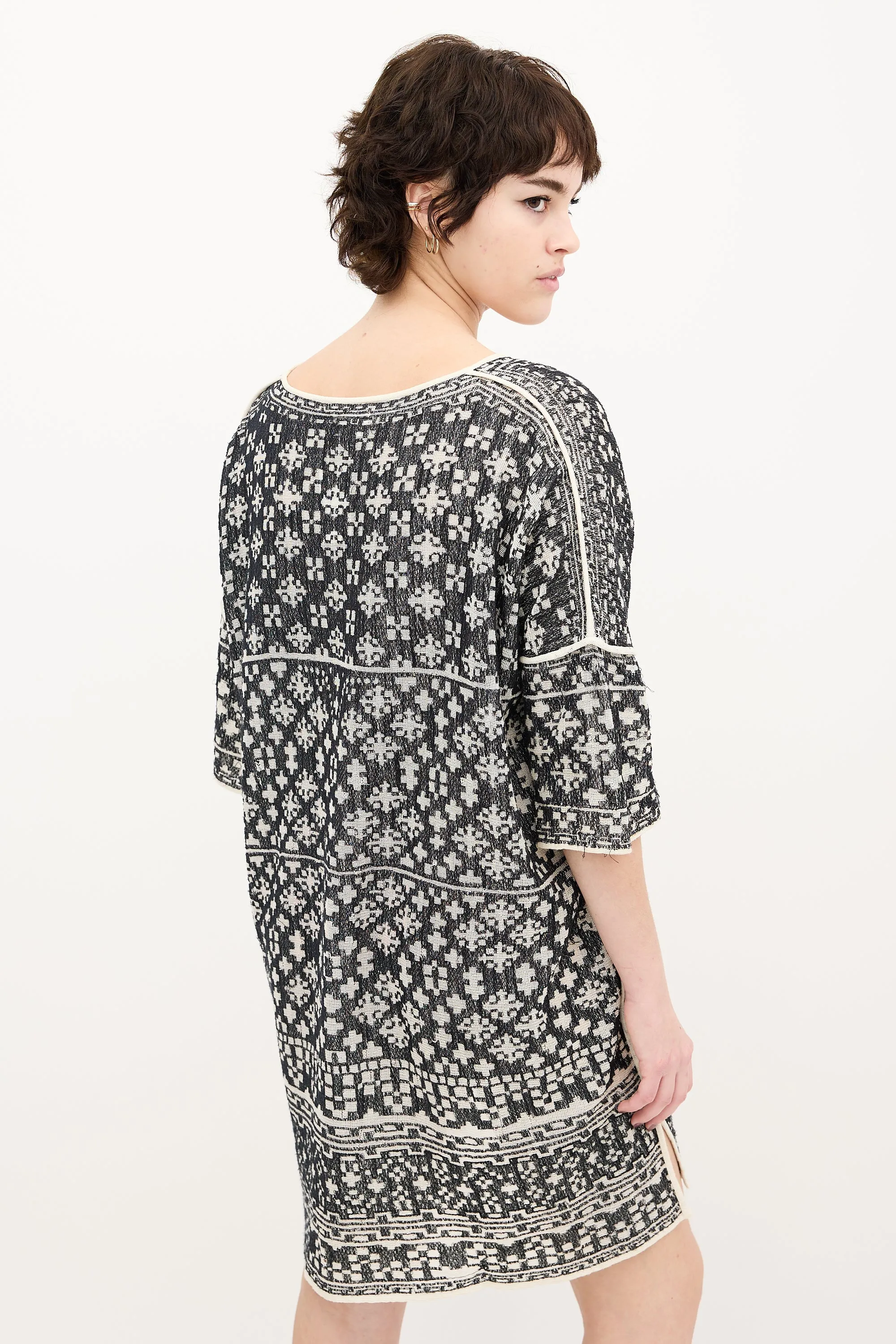 Black & Cream Knit Tunic Dress