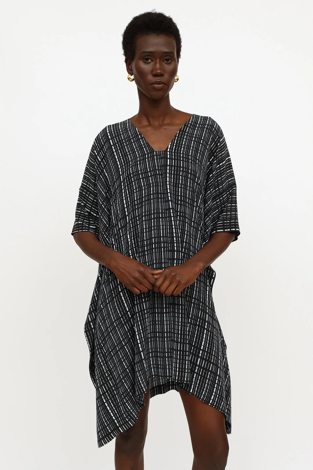 Black & White Pattern Silk Tunic Dress