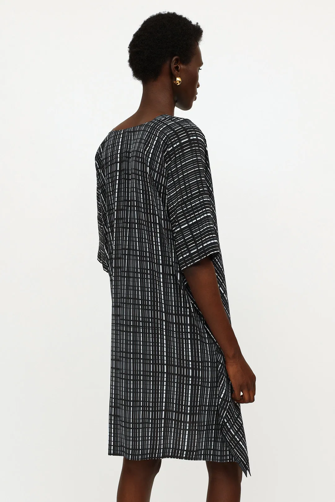 Black & White Pattern Silk Tunic Dress
