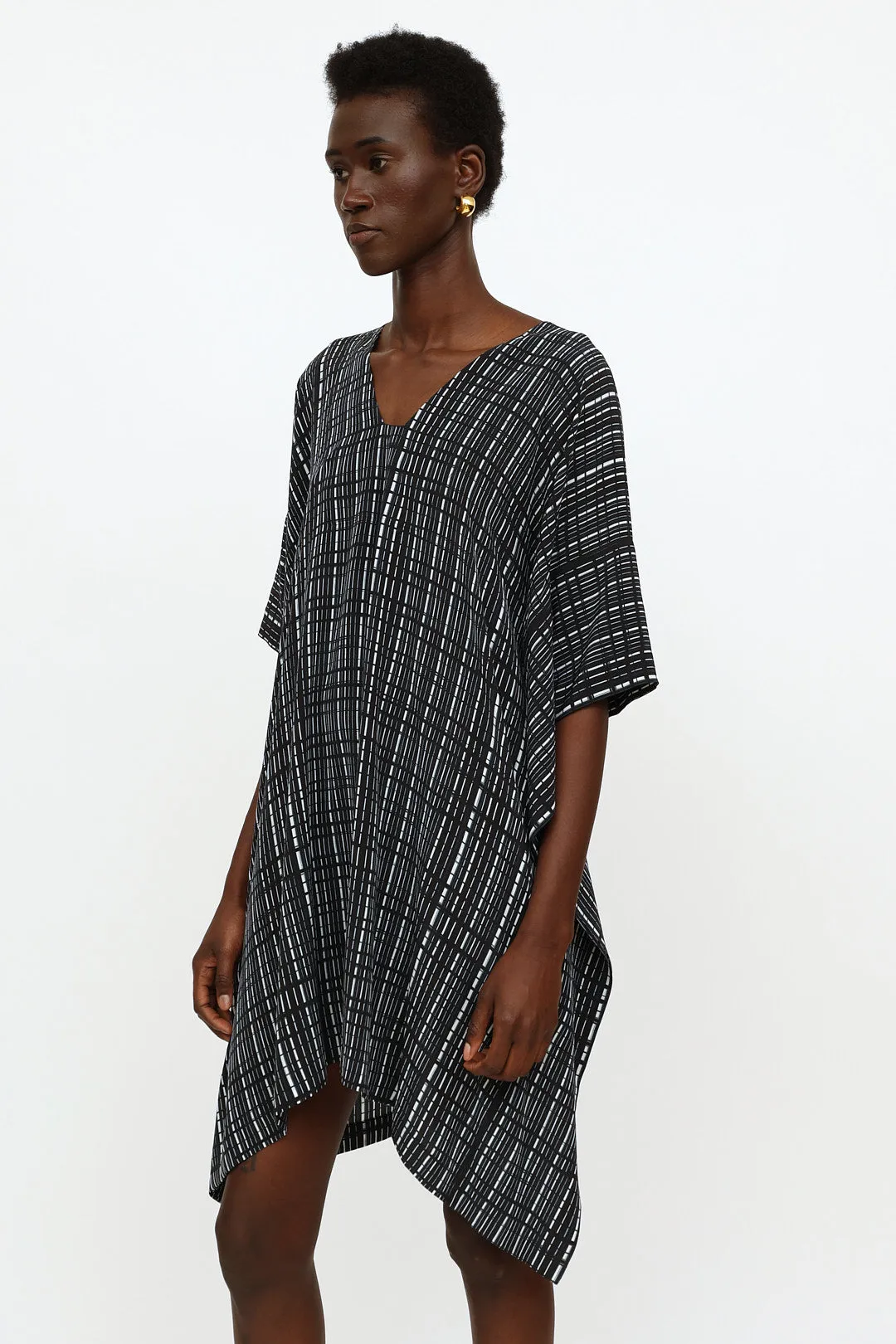 Black & White Pattern Silk Tunic Dress