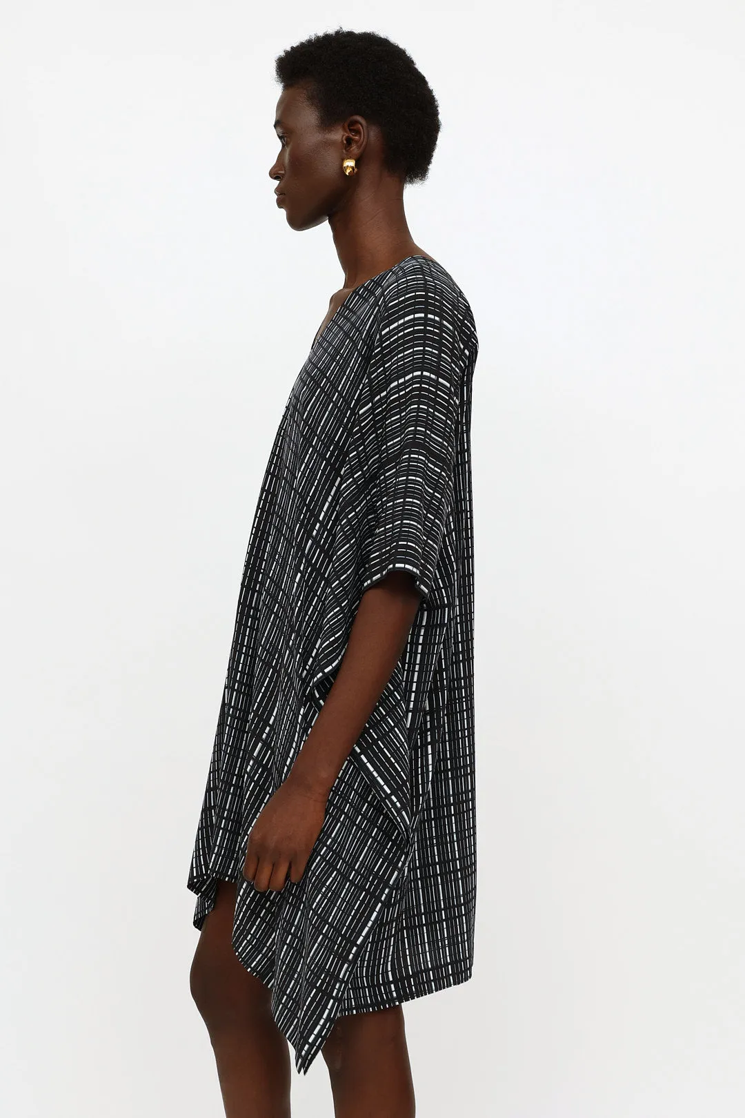 Black & White Pattern Silk Tunic Dress