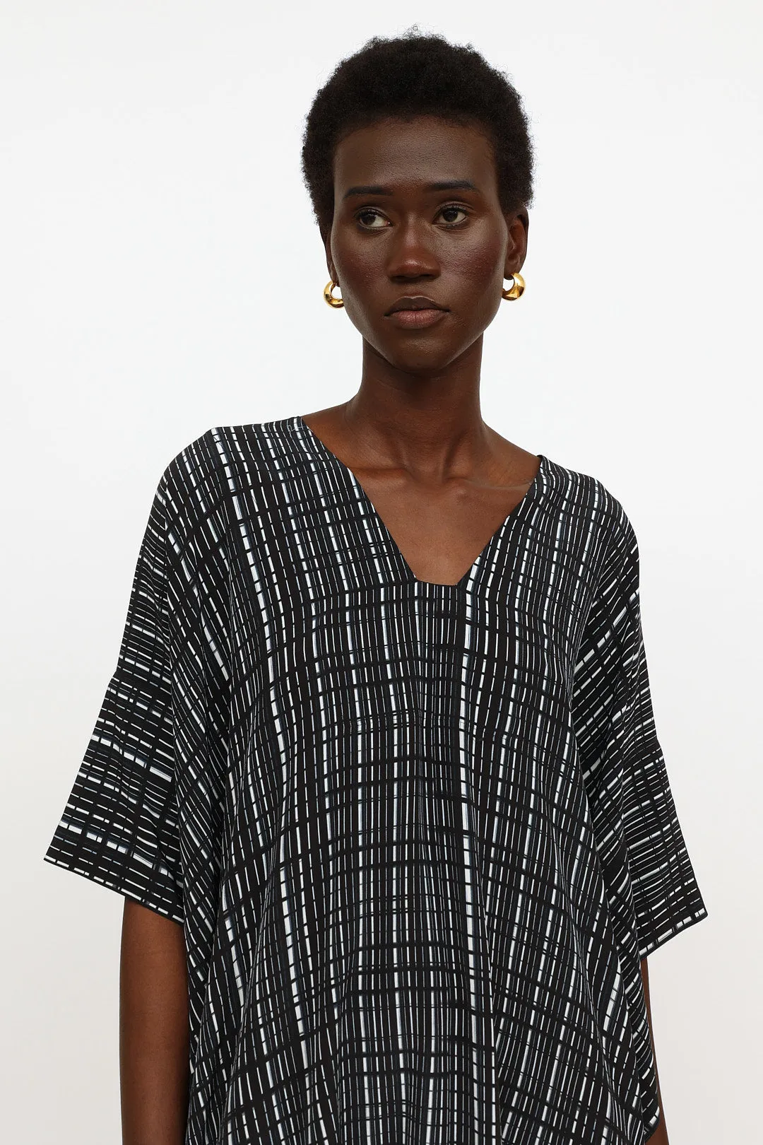 Black & White Pattern Silk Tunic Dress