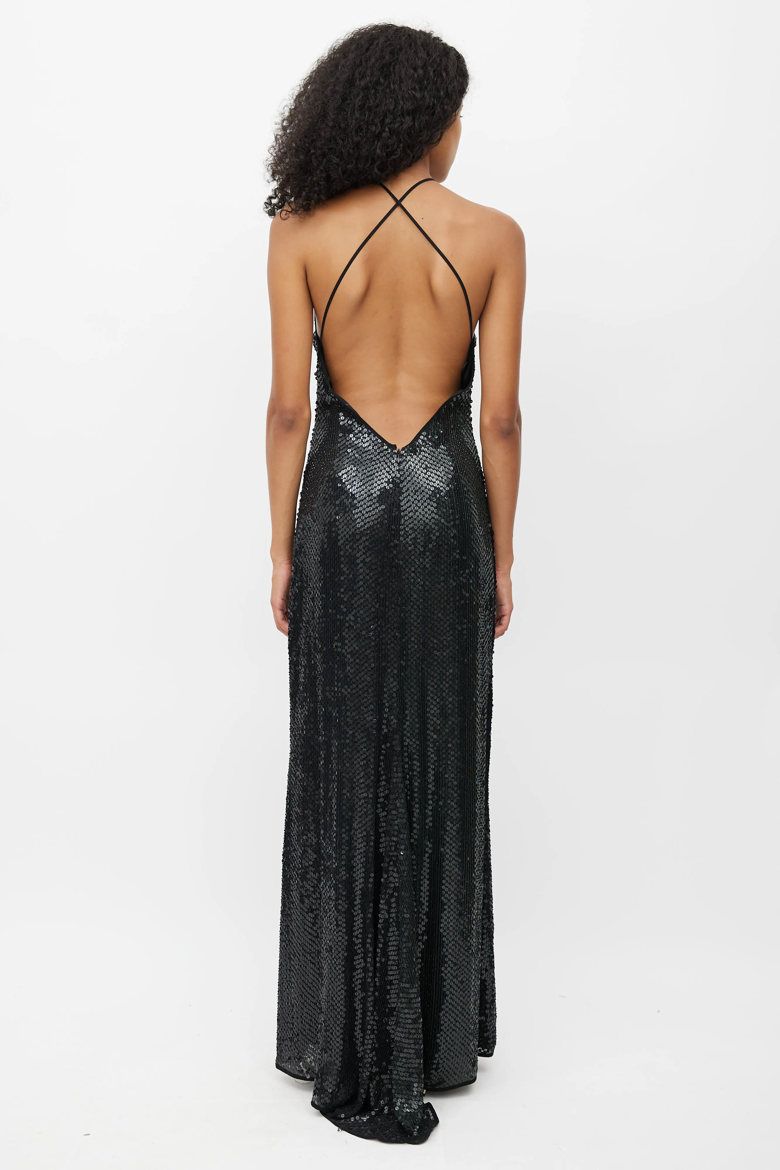 Black Sequin Halter Gown