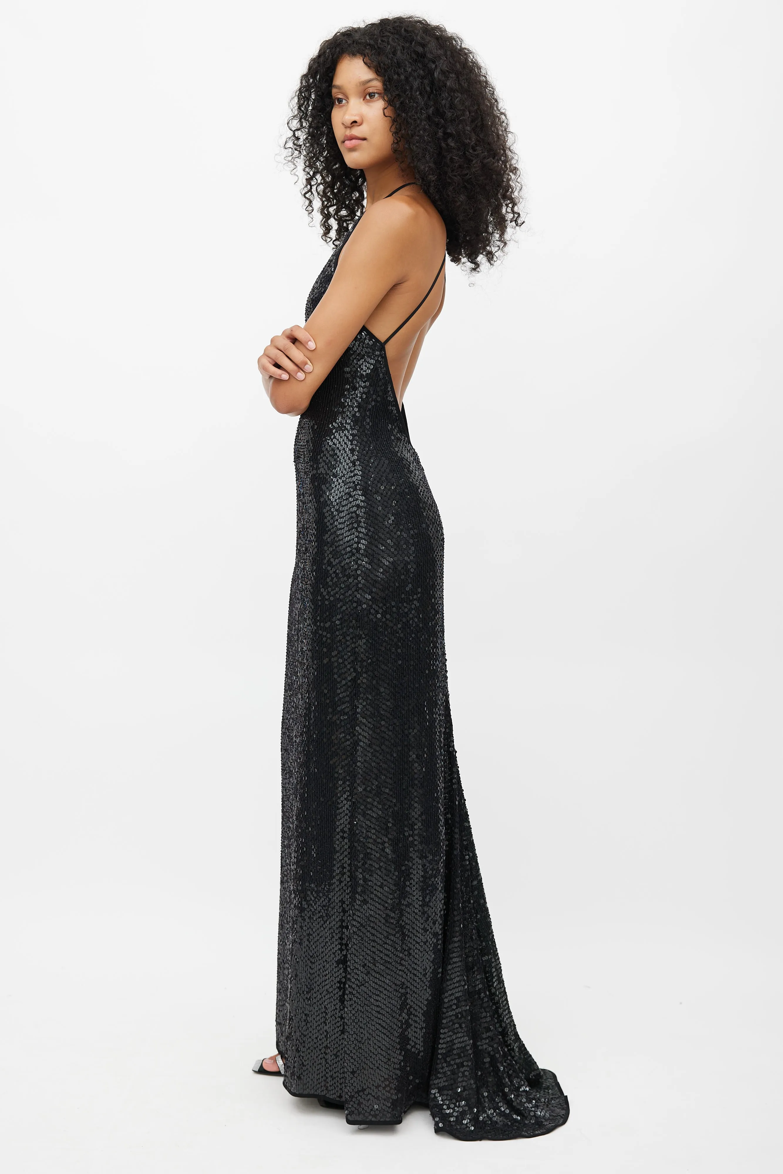 Black Sequin Halter Gown