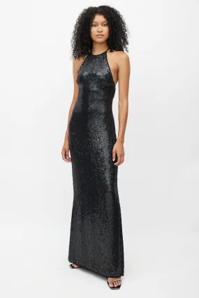 Black Sequin Halter Gown