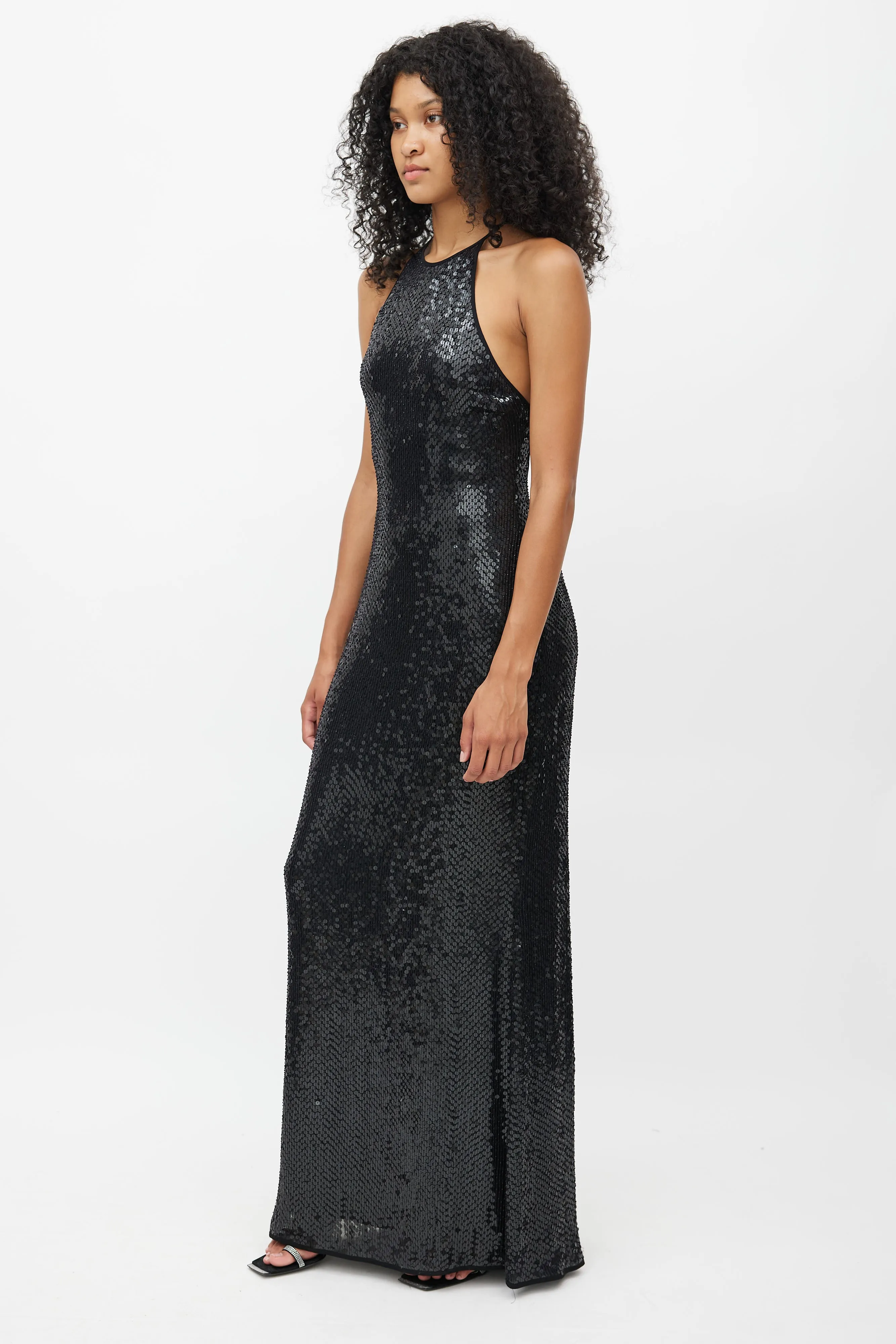 Black Sequin Halter Gown