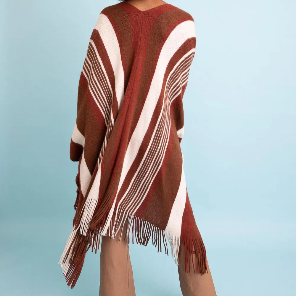 Boho Striped Frayed Edge Ruana