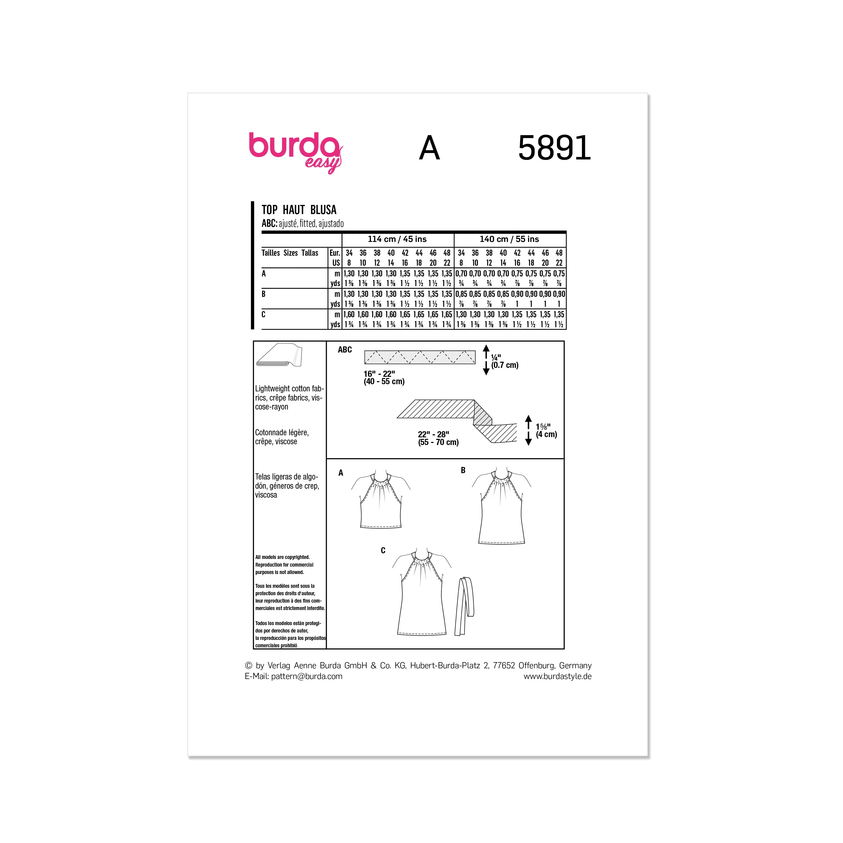 Burda Pattern 5891 Misses' Top/Vest