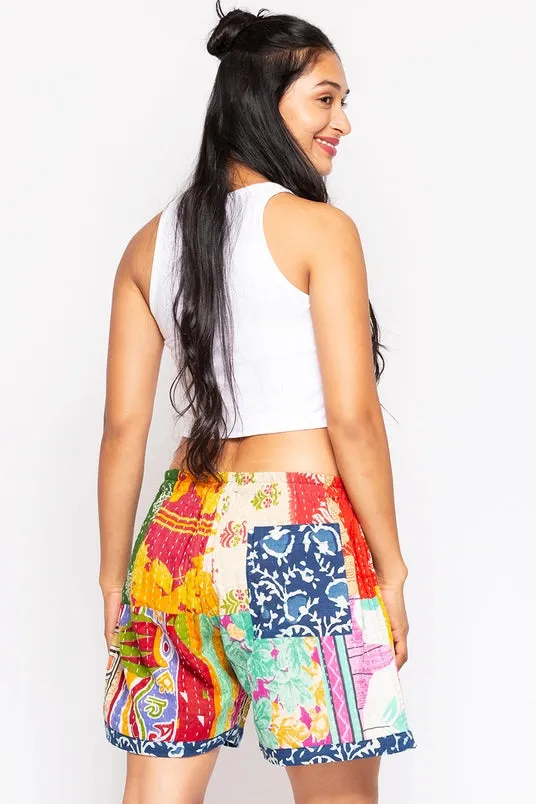Cotton Kantha Patch Shorts