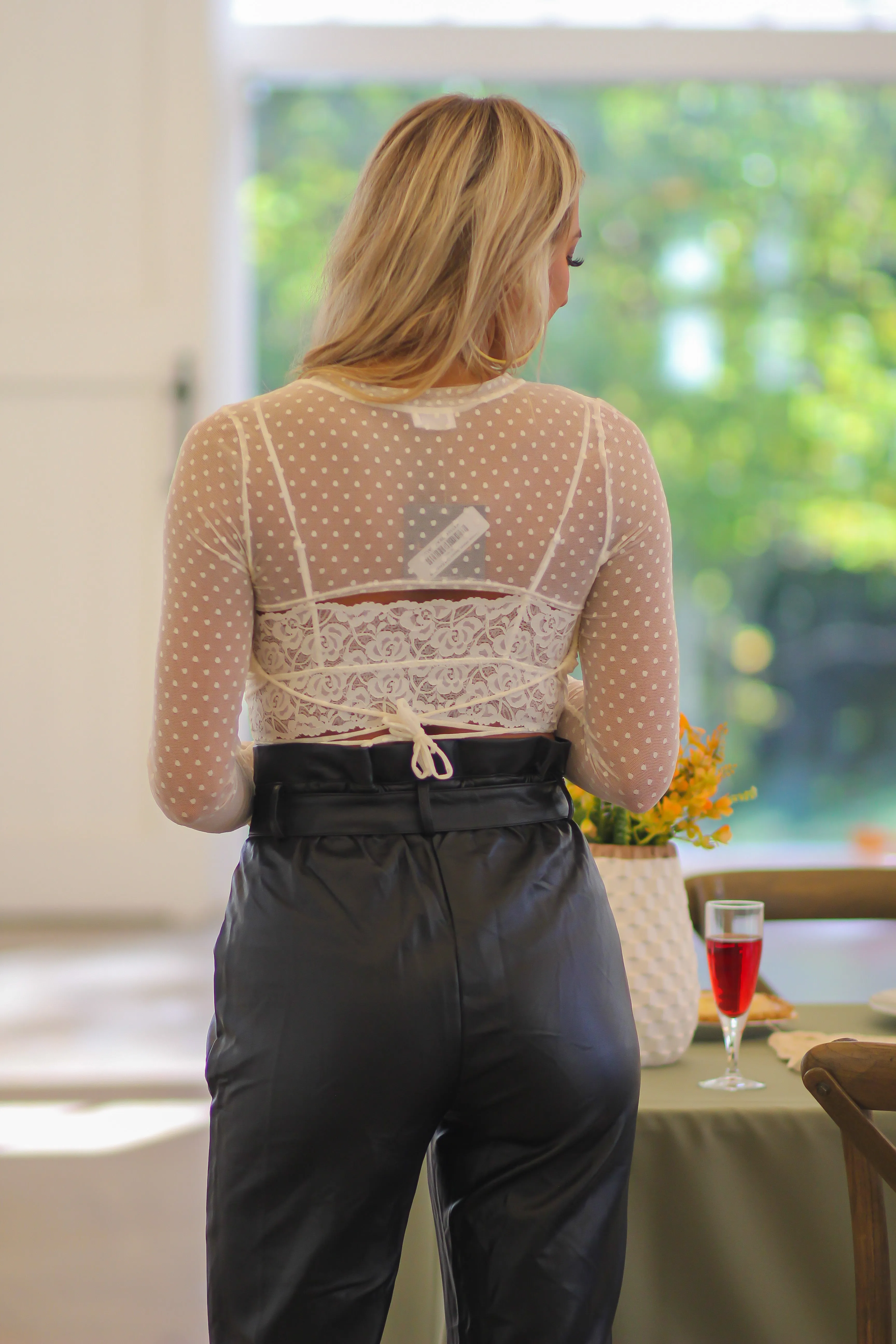 Cream Sheer Swiss Dot Crop Top