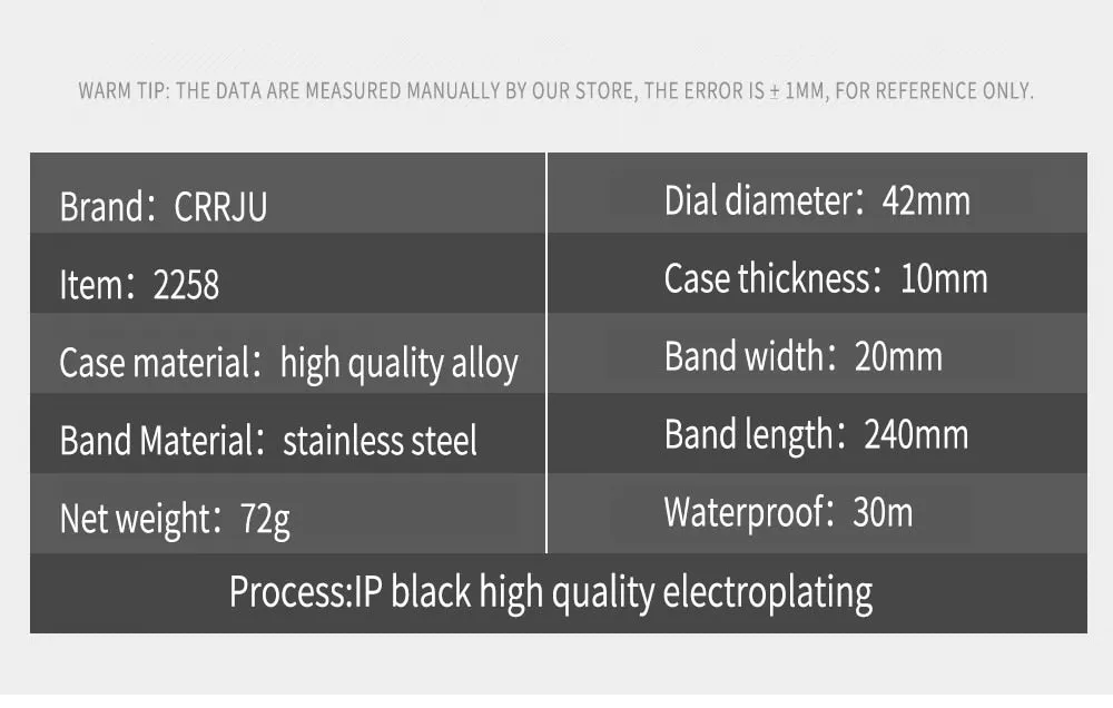 Crrju Sport Watch Men Waterproof Date Calendar Men's Watch Business Casual Watches For Men Watch Fashion Male Clock Reloj Hombre