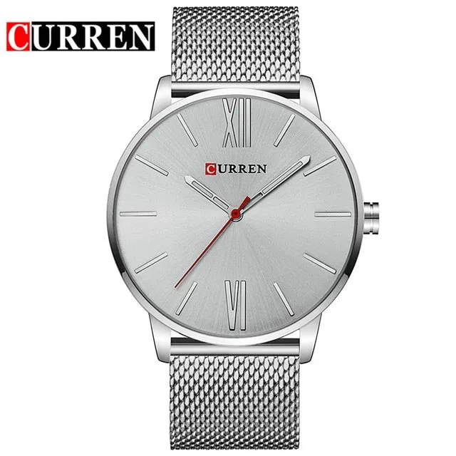 CURREN Luxury Brand Quartz Watch Men's Black Casual Business Stainless Steel Mesh band Quartz-Watch Fashion Thin Clock male