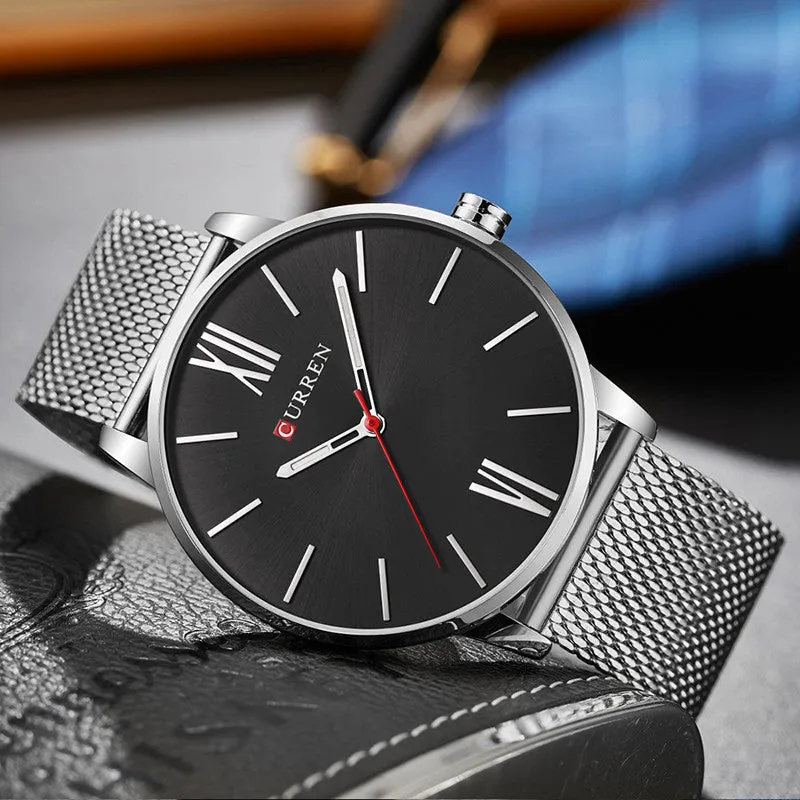 CURREN Luxury Brand Quartz Watch Men's Black Casual Business Stainless Steel Mesh band Quartz-Watch Fashion Thin Clock male