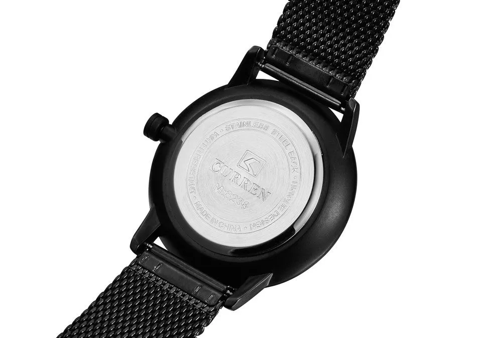 CURREN Luxury Brand Quartz Watch Men's Black Casual Business Stainless Steel Mesh band Quartz-Watch Fashion Thin Clock male