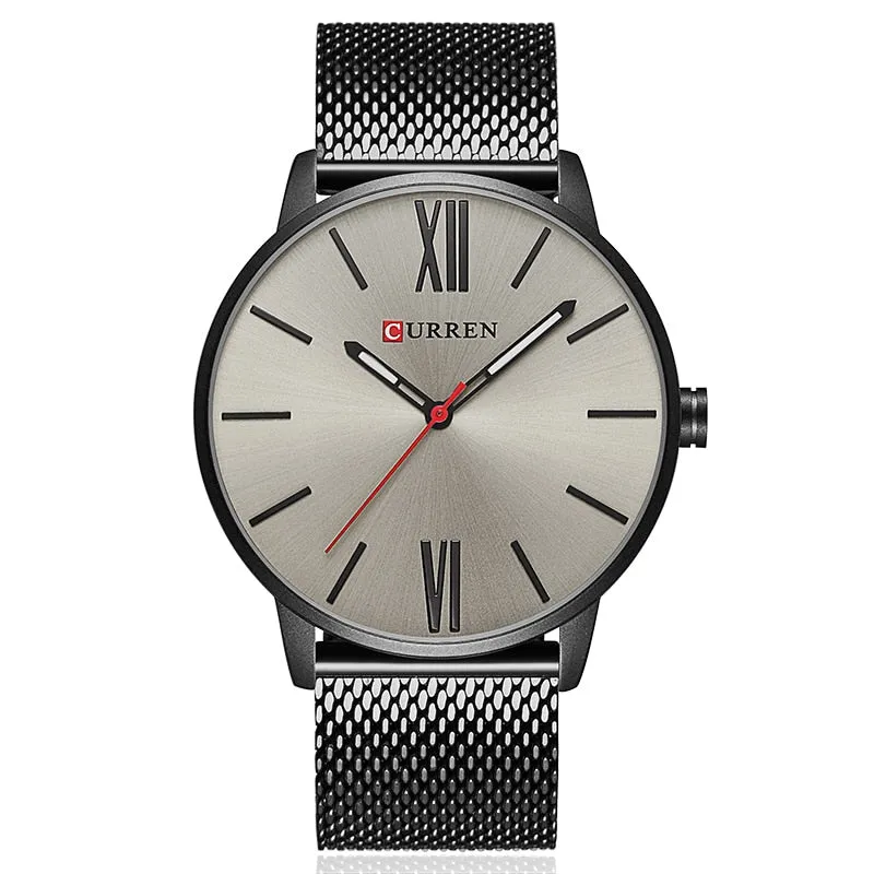 CURREN Luxury Brand Quartz Watch Men's Black Casual Business Stainless Steel Mesh band Quartz-Watch Fashion Thin Clock male