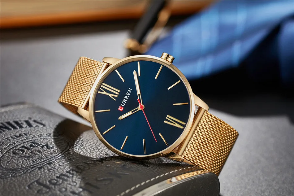 CURREN Luxury Brand Quartz Watch Men's Black Casual Business Stainless Steel Mesh band Quartz-Watch Fashion Thin Clock male