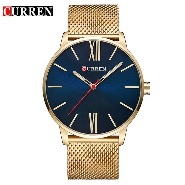 CURREN Luxury Brand Quartz Watch Men's Black Casual Business Stainless Steel Mesh band Quartz-Watch Fashion Thin Clock male