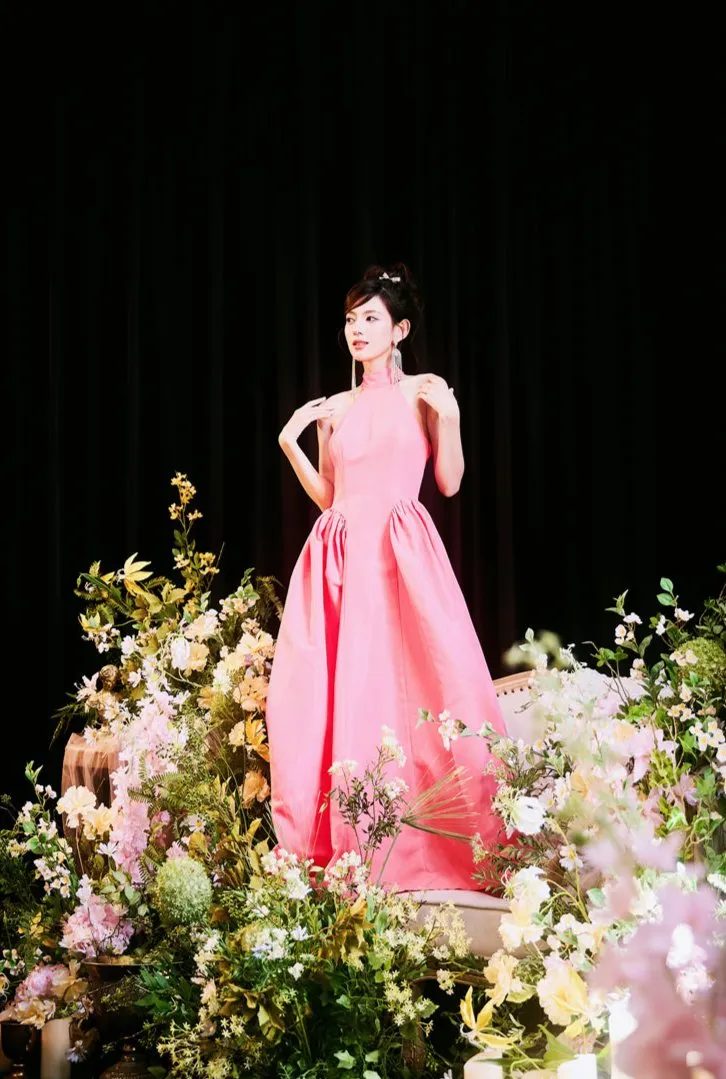 DOLLY Elegant Pink Halter Neck Sleeveless Long Loose A-Line Evening Dress-AMELIA
