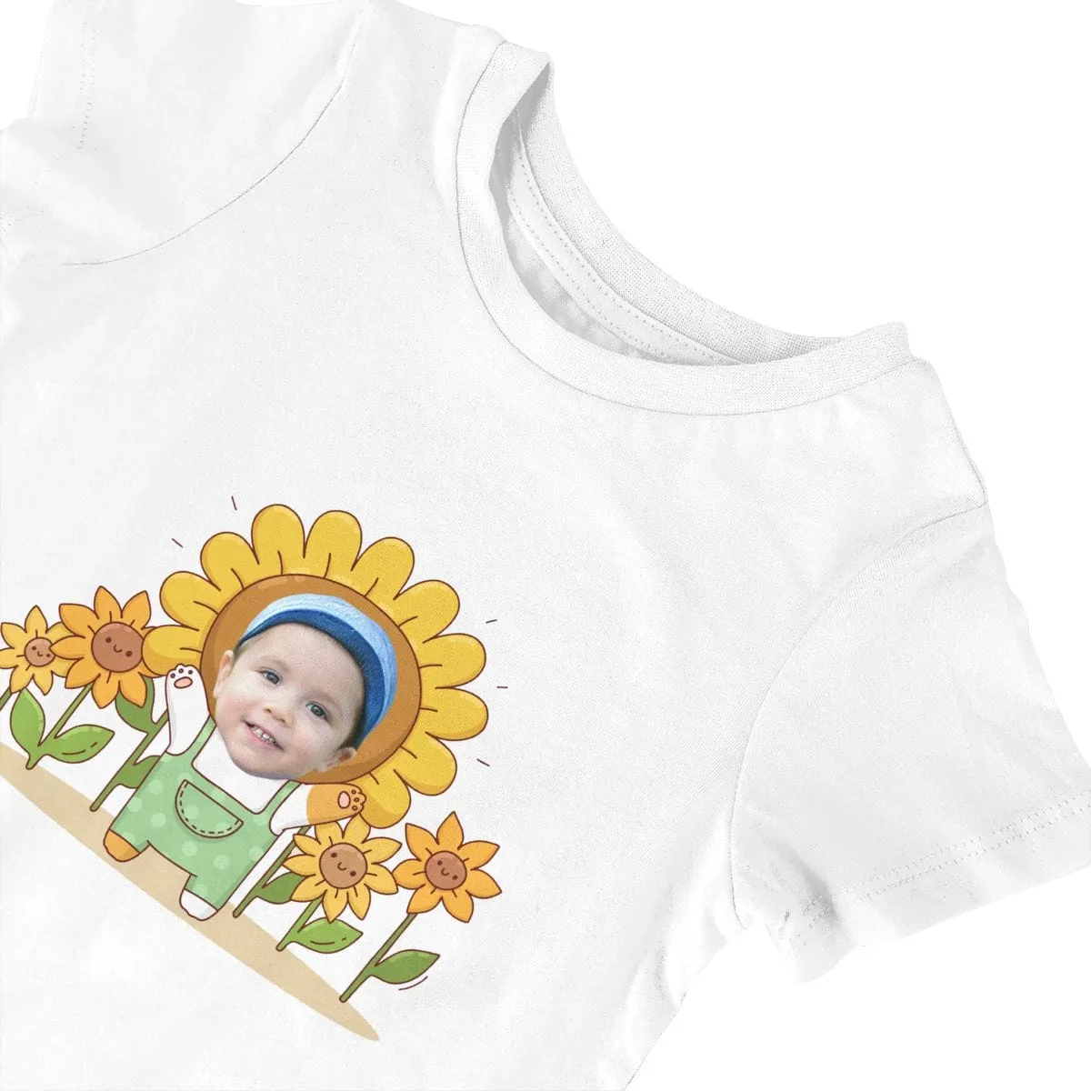 #For 0-2T-Custom Face Sunflower Baby Short Sleeve Rompers 100% Organic Cotton Jumpsuit One-piece Coverall and Layette Set