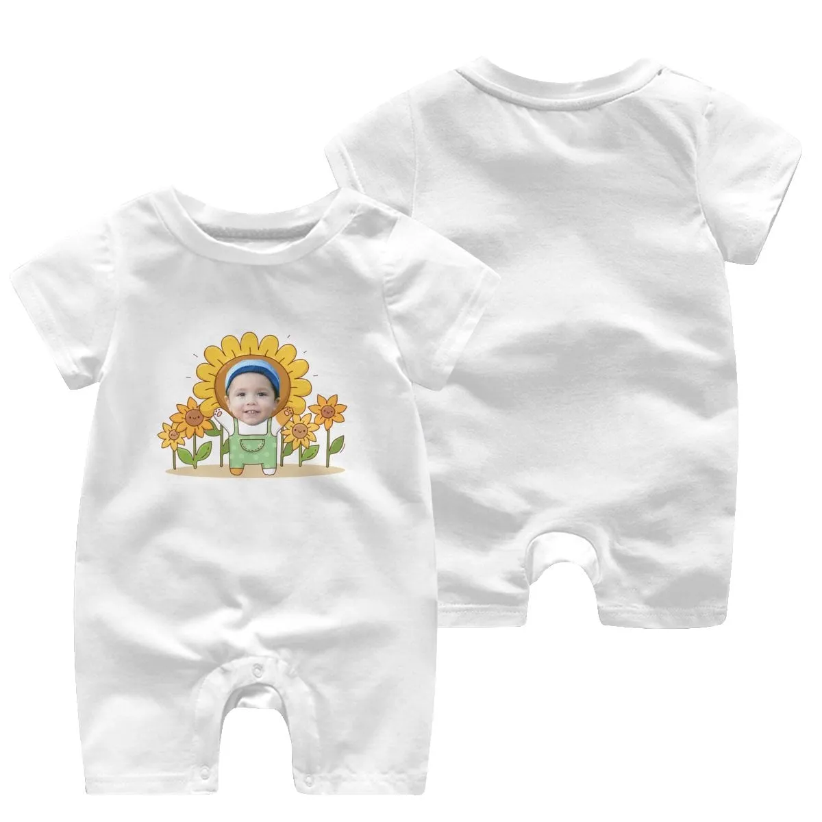 #For 0-2T-Custom Face Sunflower Baby Short Sleeve Rompers 100% Organic Cotton Jumpsuit One-piece Coverall and Layette Set