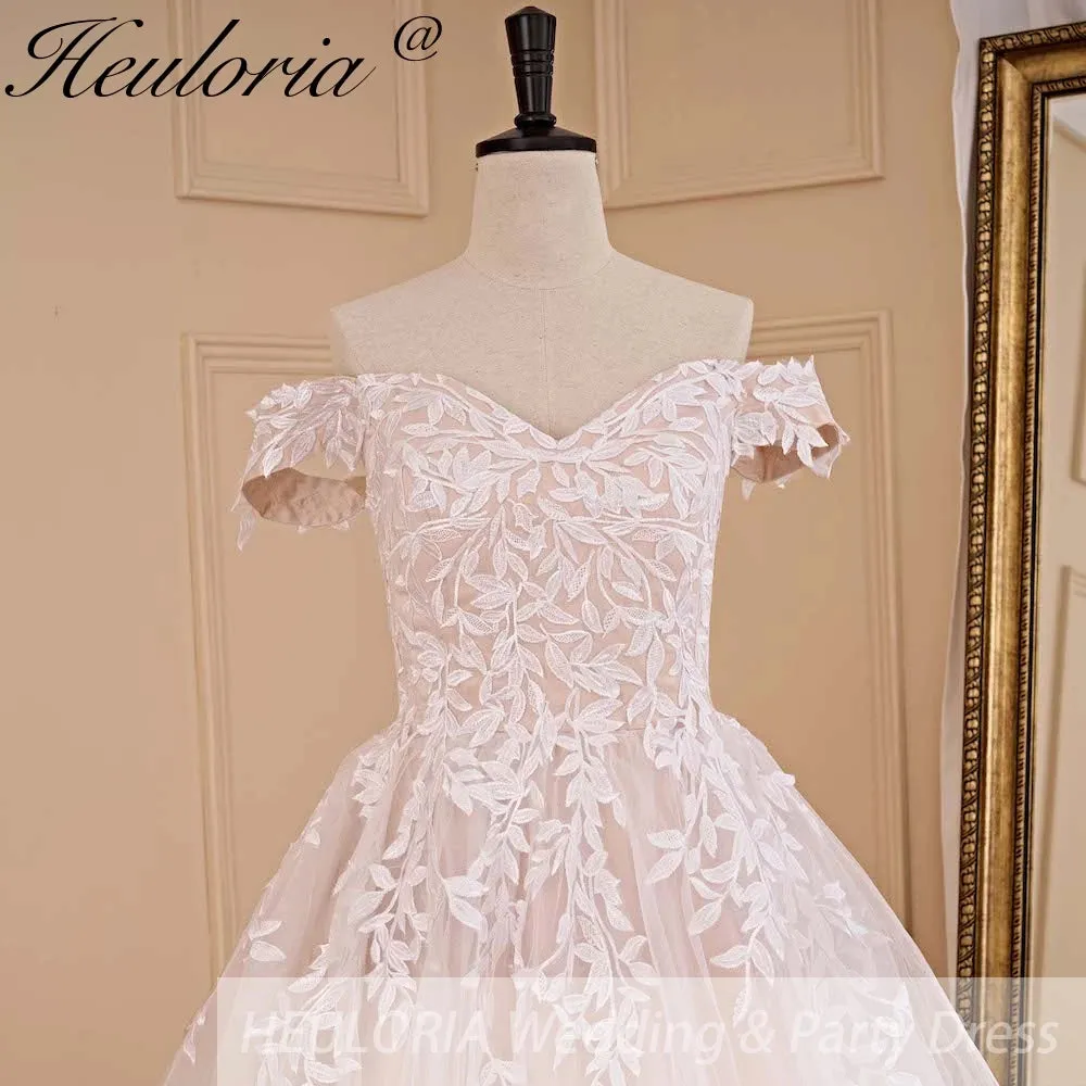 HEULORIA A-line Off the Shoulder Court Train Tulle Lace Wedding Dress