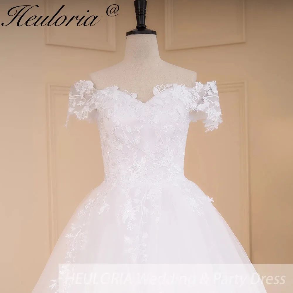 HEULORIA Ball-Gown/Princess off shoulder Cathedral Train Tulle Lace Wedding Dress