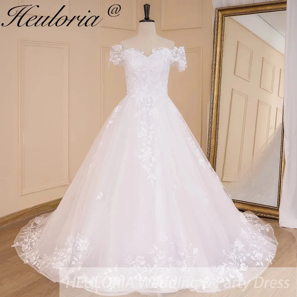 HEULORIA Ball-Gown/Princess off shoulder Cathedral Train Tulle Lace Wedding Dress