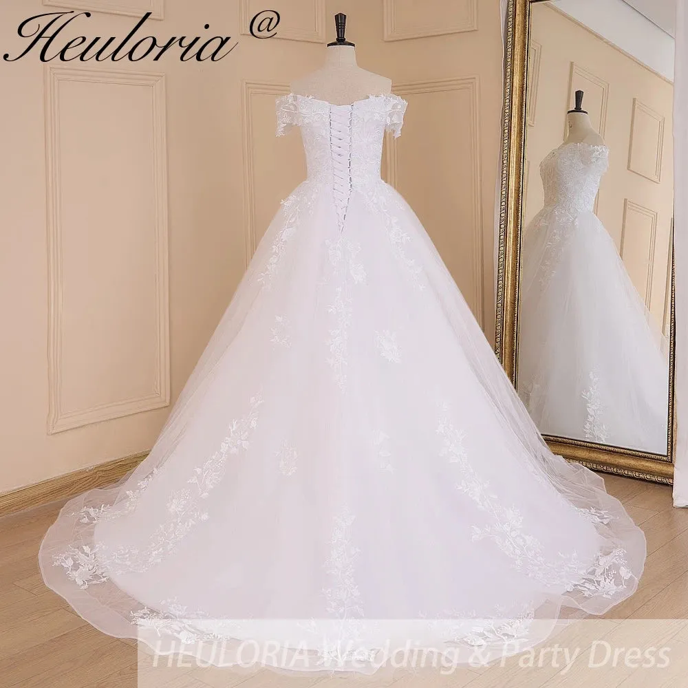 HEULORIA Ball-Gown/Princess off shoulder Cathedral Train Tulle Lace Wedding Dress