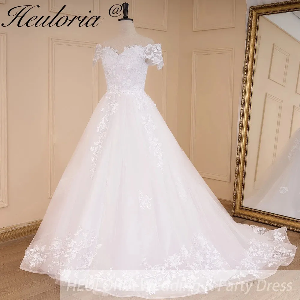 HEULORIA Ball-Gown/Princess off shoulder Cathedral Train Tulle Lace Wedding Dress