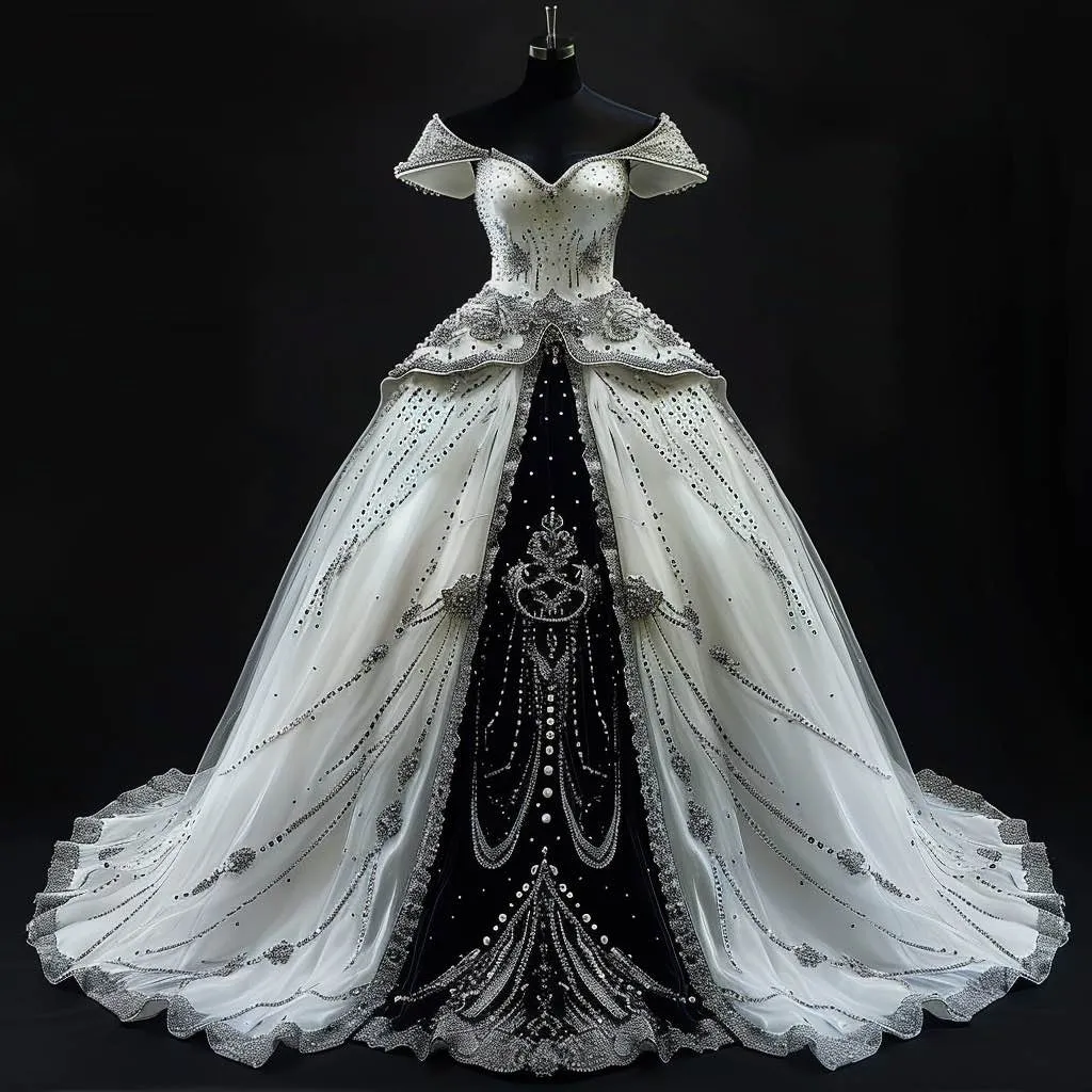Lily Sparkly Princess Off Shoulder Touch White  Ball Gown Wedding Dress
