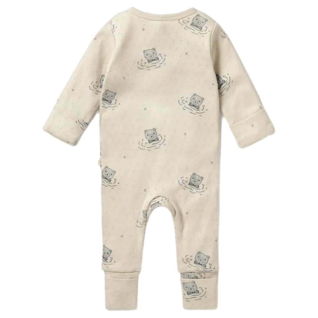 Long Sleeve Pointelle Zipsuit with Feet - Little Bear