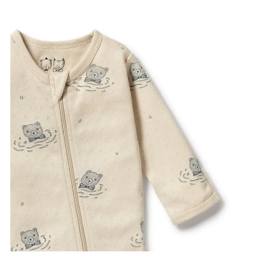 Long Sleeve Pointelle Zipsuit with Feet - Little Bear