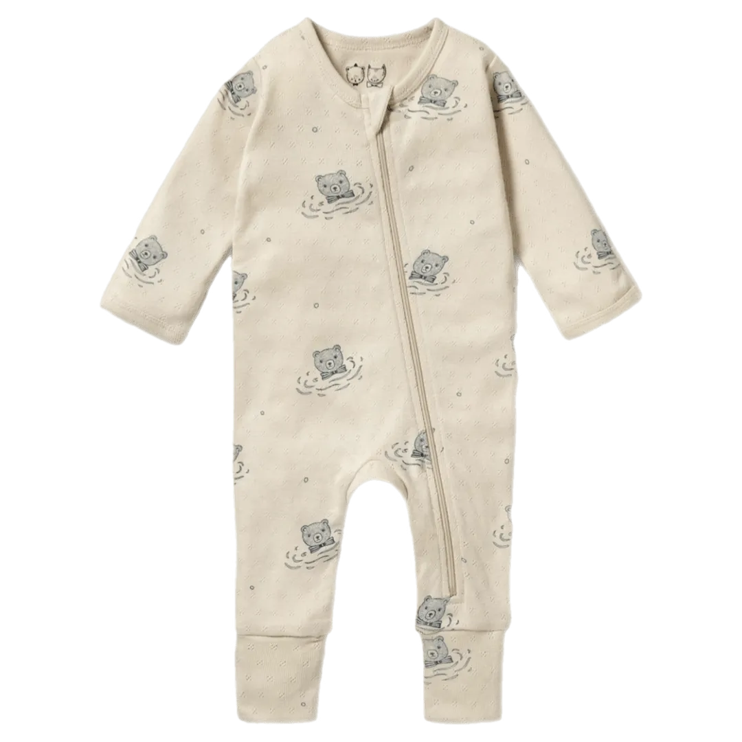 Long Sleeve Pointelle Zipsuit with Feet - Little Bear