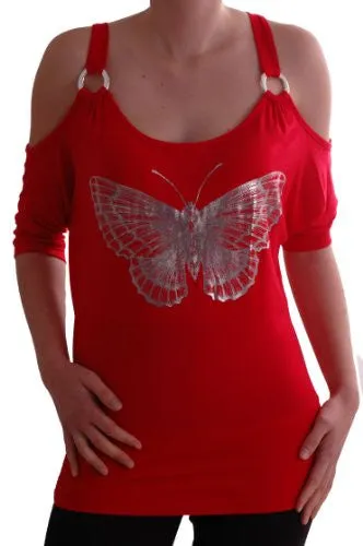 Marisa Off The Shoulder Butterfly Print Tops