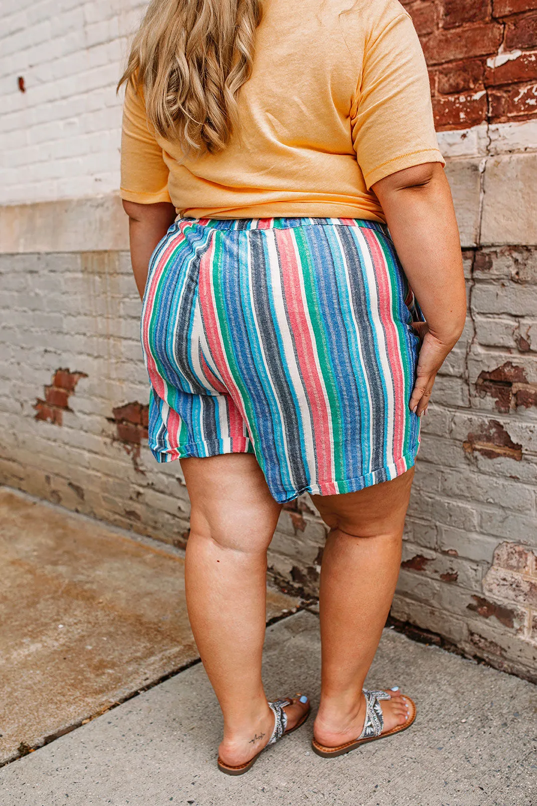 Multi Striped Folded Hem Short