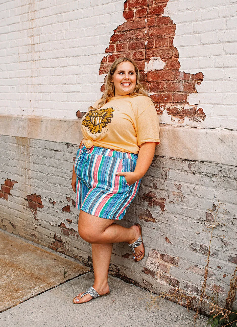 Multi Striped Folded Hem Short