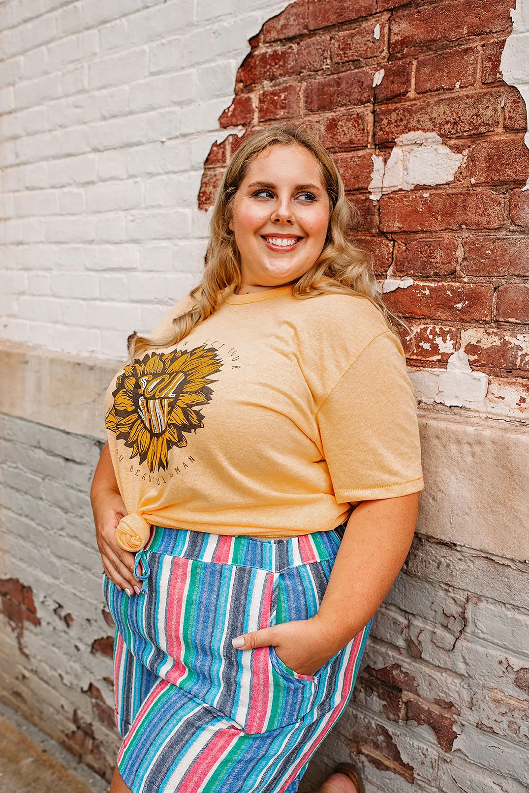 Multi Striped Folded Hem Short