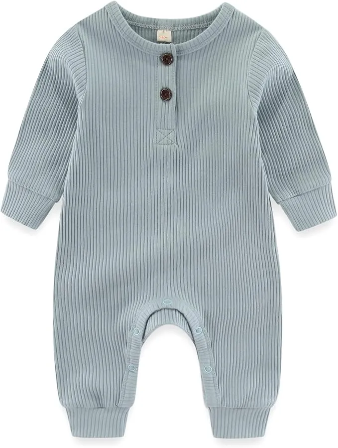 Newborn Baby Boys Girls One Piece Romper with Mitten Cuffs Solid