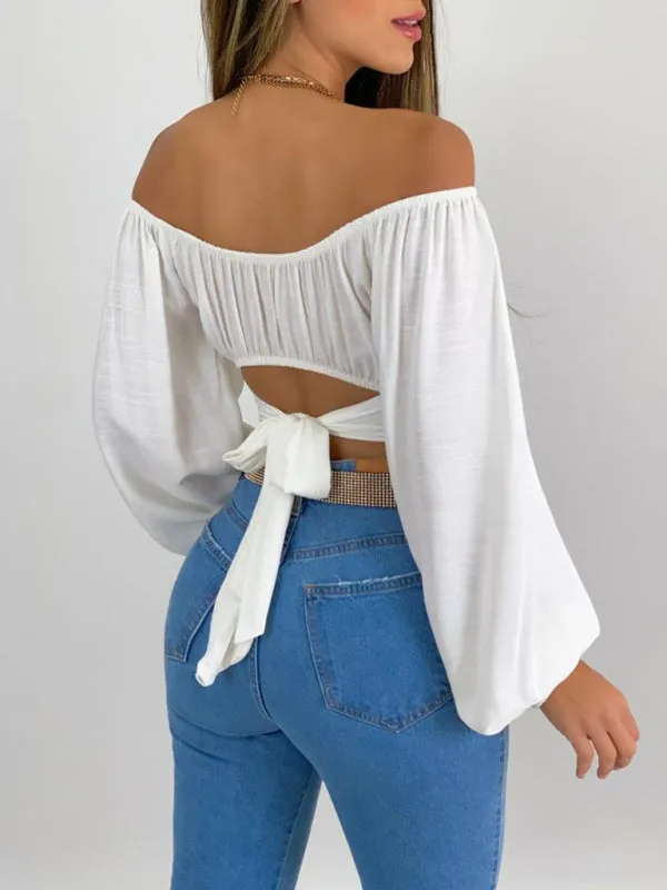Off-Shoulder Balloon Sleeve Crop Top for Women - Blouse