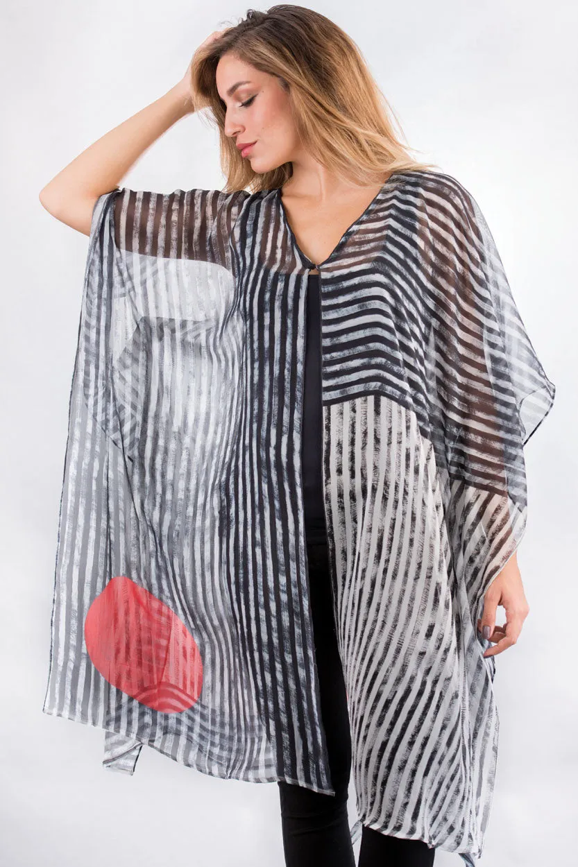 PARVATI PRINTED CAFTAN  Charcoal & Red