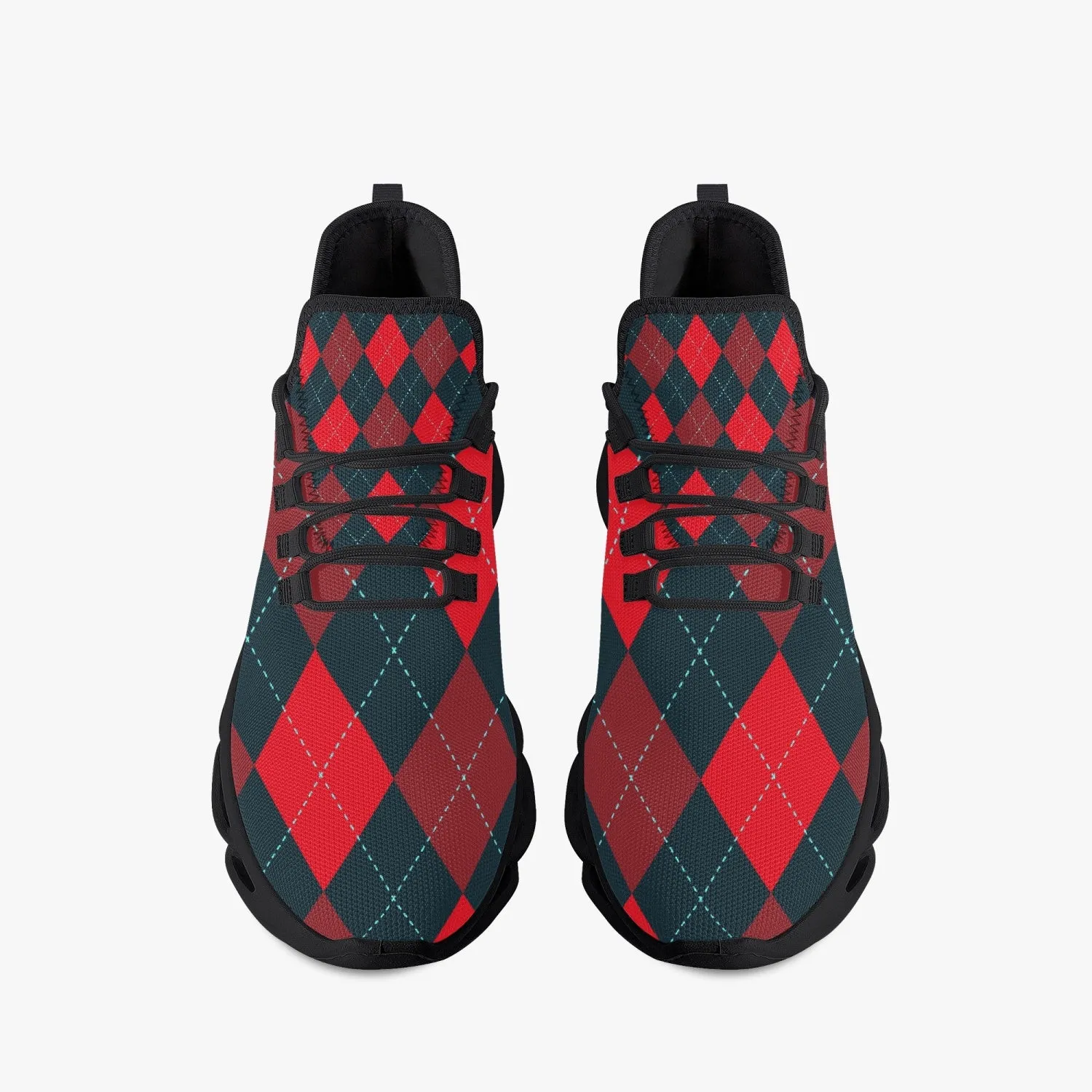 Red Argyle Mesh Knit Sneakers