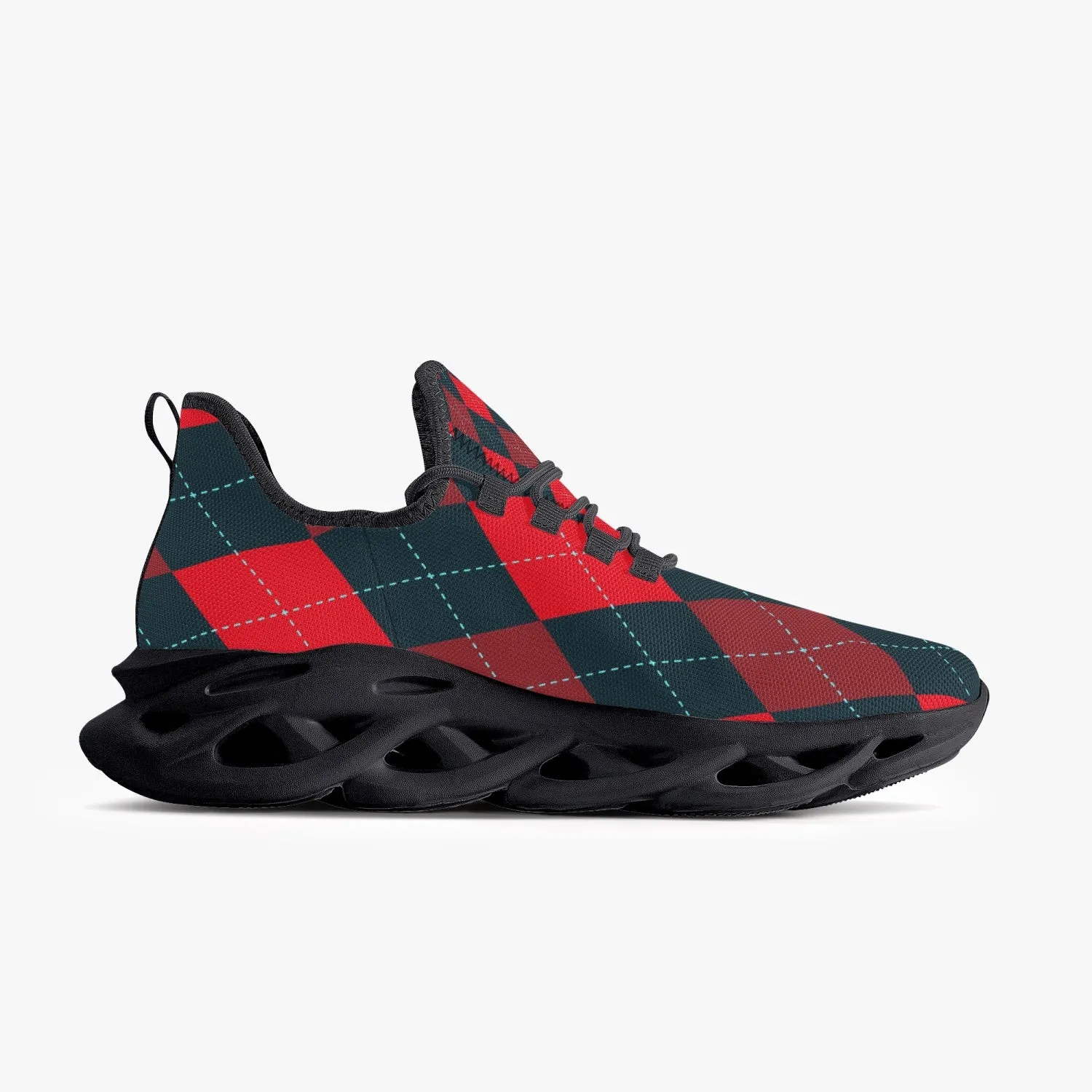 Red Argyle Mesh Knit Sneakers