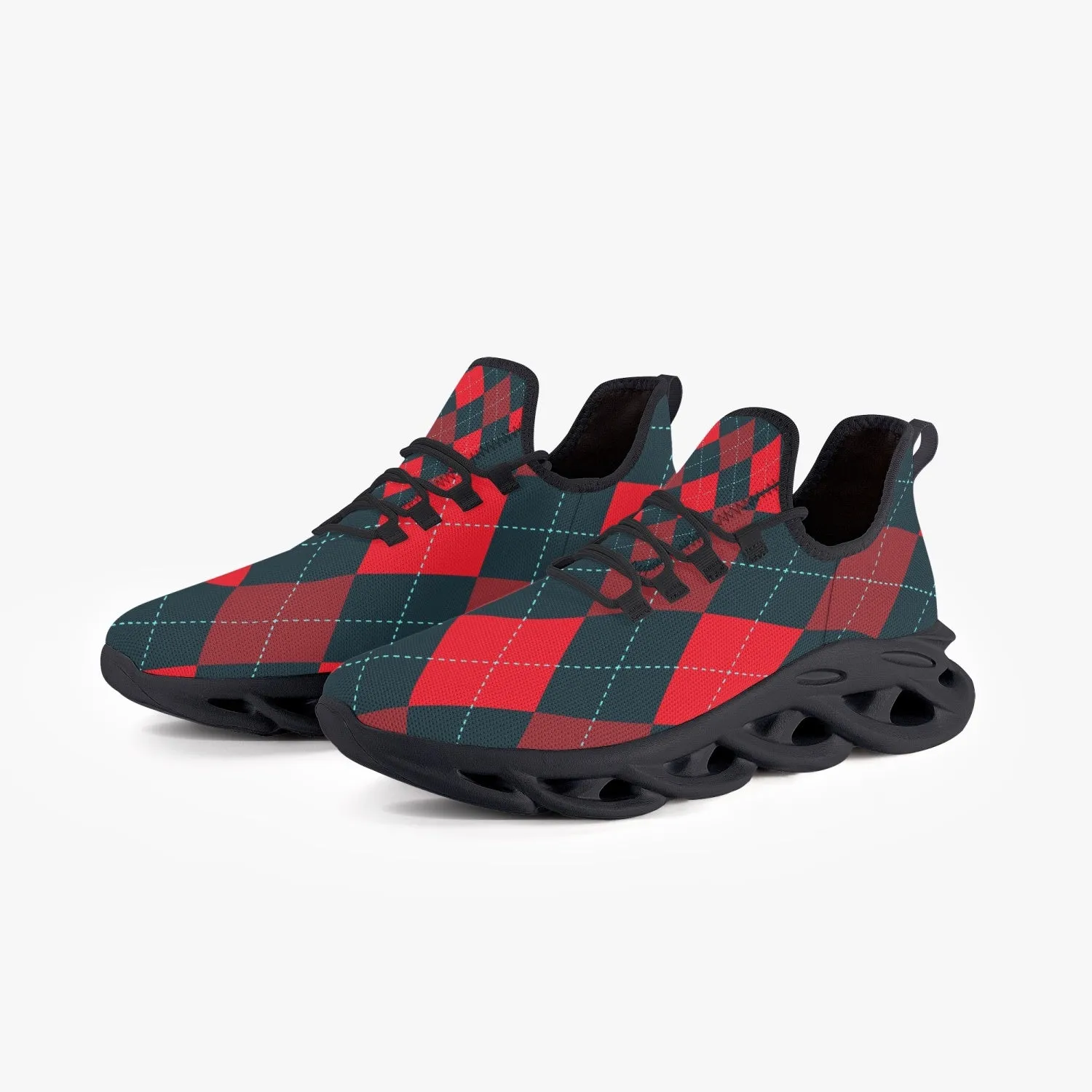 Red Argyle Mesh Knit Sneakers